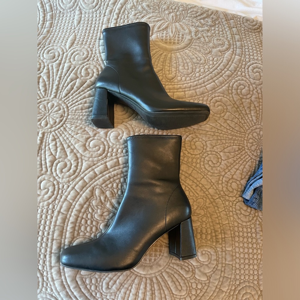 Black faux leather boots